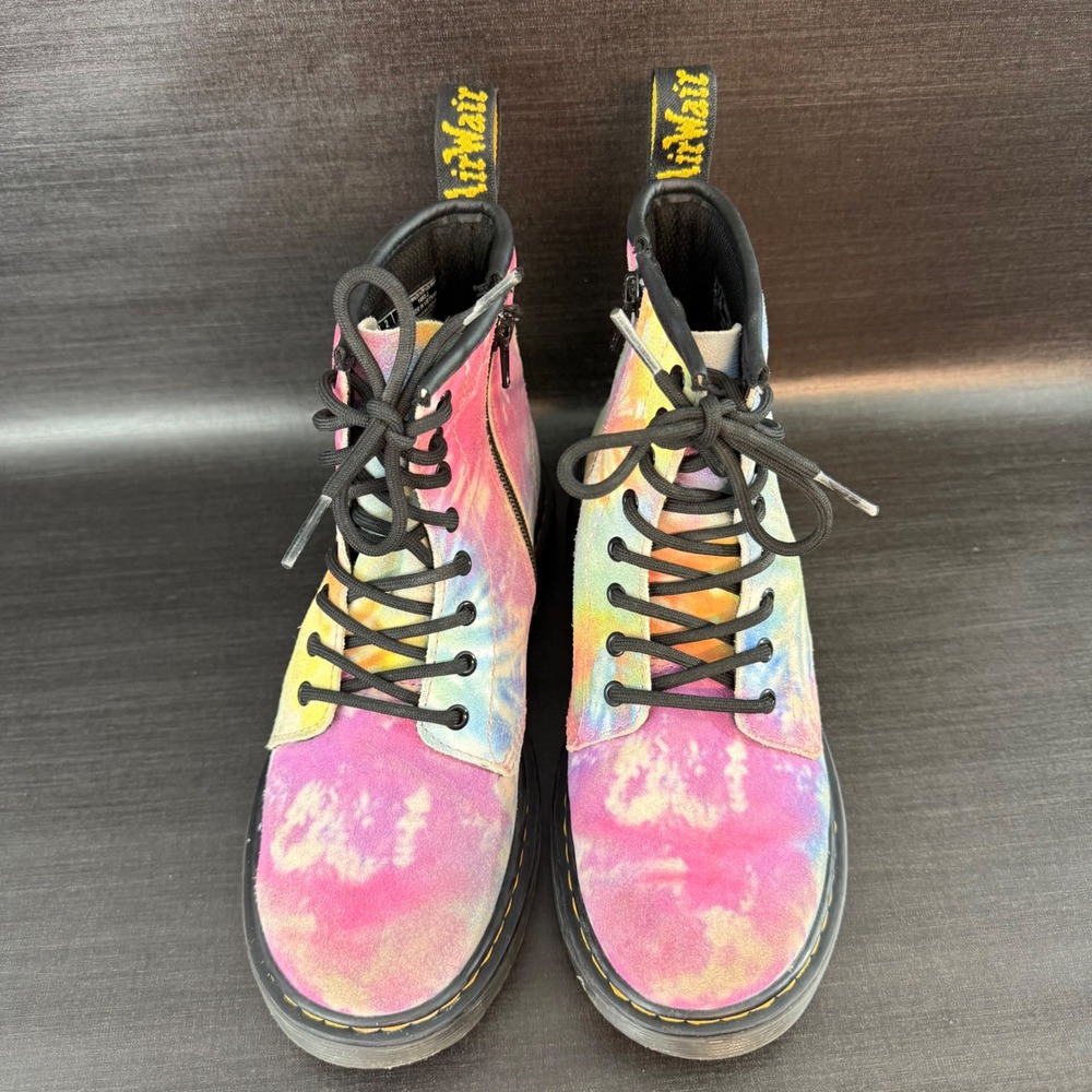 Dr. Martens 1460 Kids size 3 Tie Dye Suede Ankle Pink Yellow Blue Shoes Boots - Picture 3 of 10